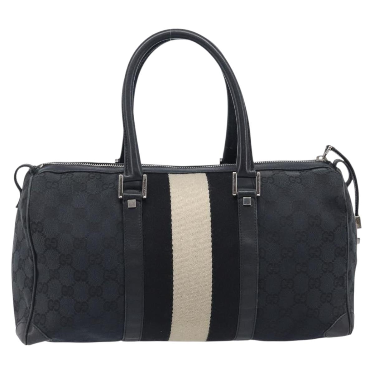 GUCCI GG Canvas Sherry Line Hand Bag Black Silver 000 0846 Auth 206535