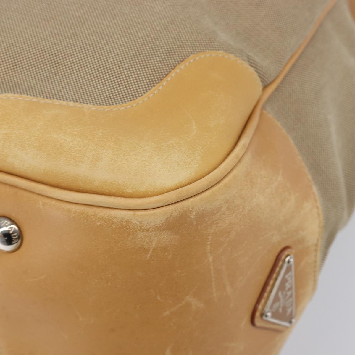 PRADA Hand Bag Canvas Beige Silver Auth 206536