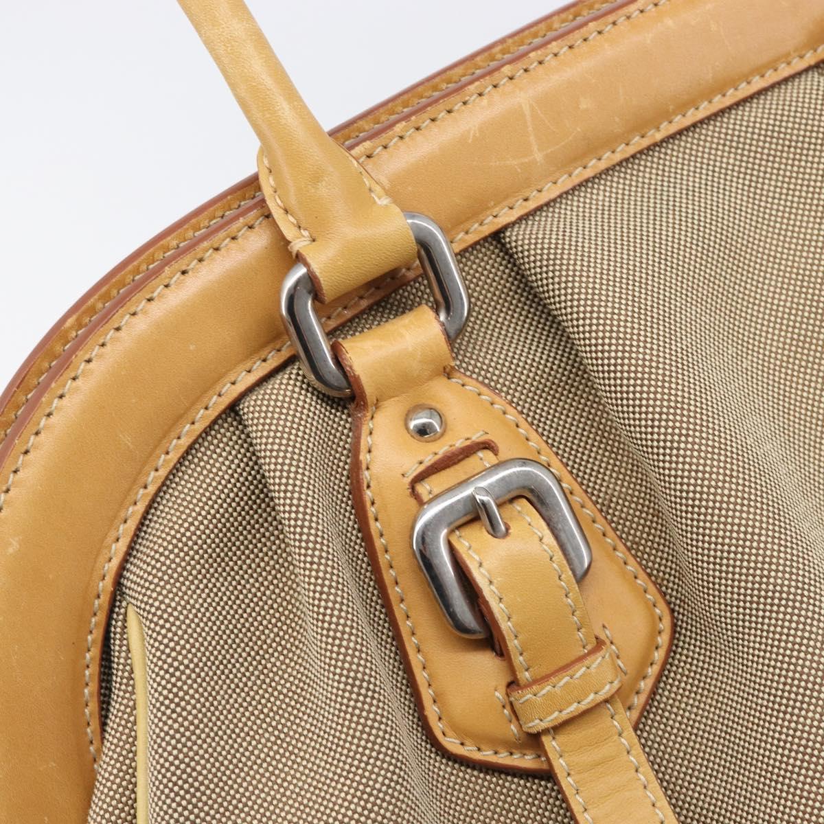 PRADA Hand Bag Canvas Beige Silver Auth 206536