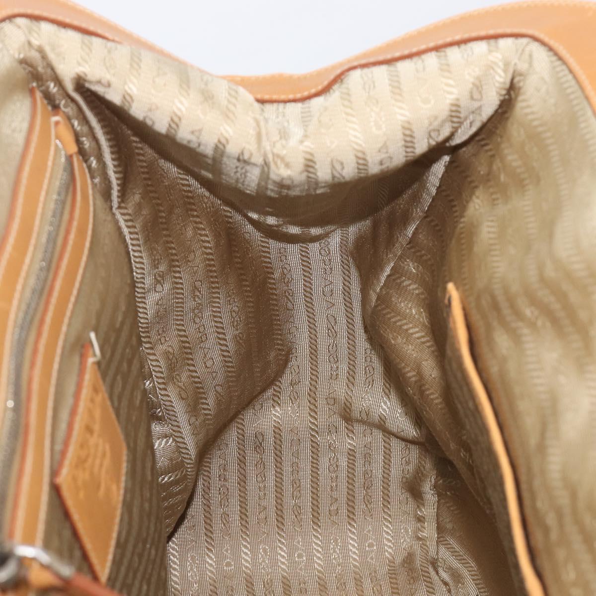 PRADA Hand Bag Canvas Beige Silver Auth 206536
