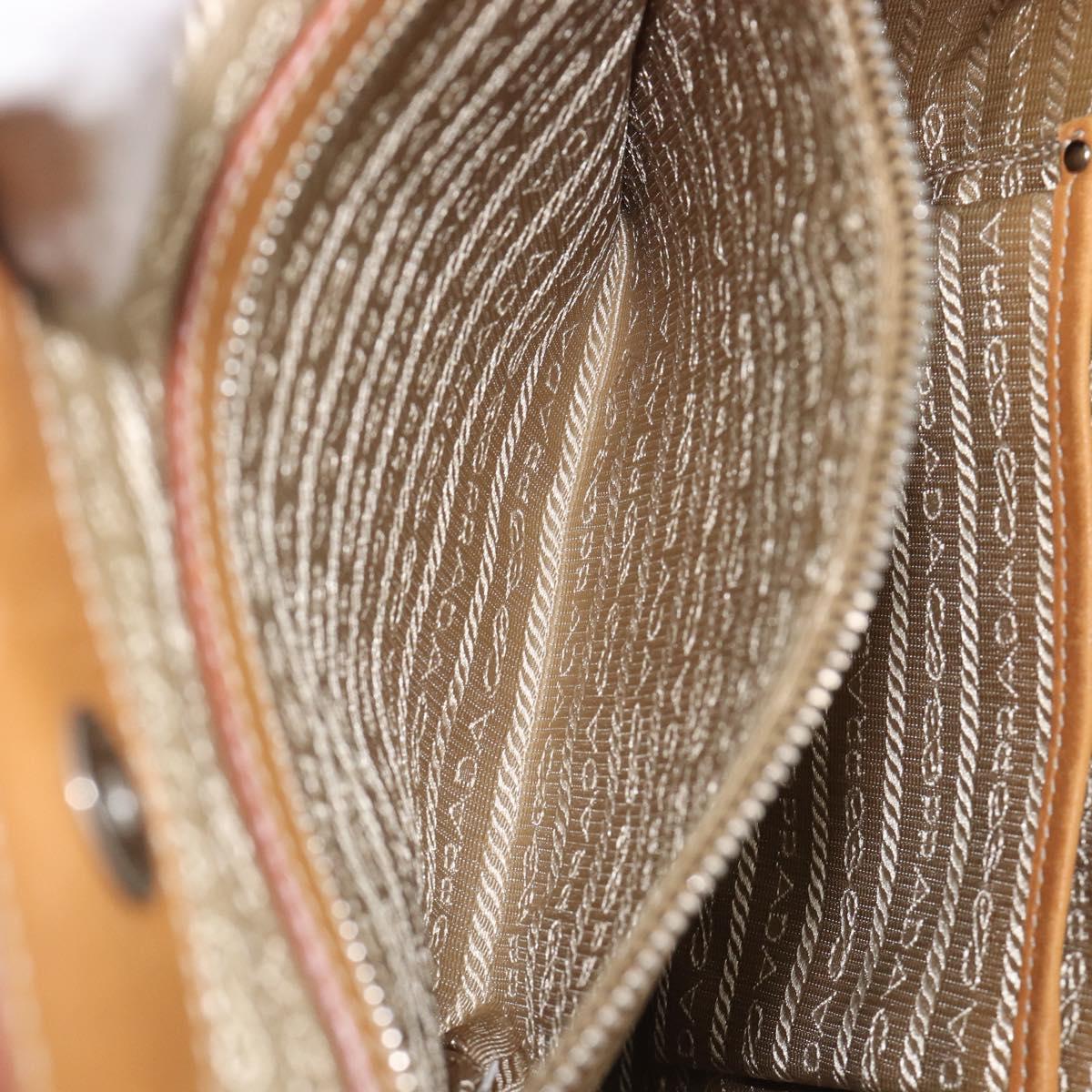 PRADA Hand Bag Canvas Beige Silver Auth 206536