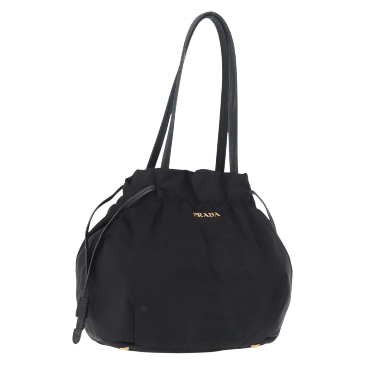 PRADA Tote Bag Nylon Black Gold Auth 206537