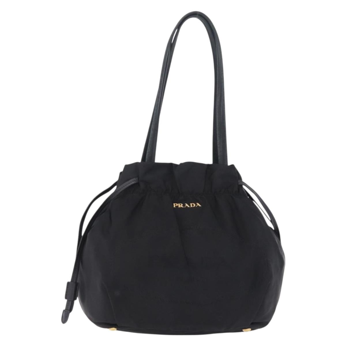 PRADA Tote Bag Nylon Black Gold Auth 206537