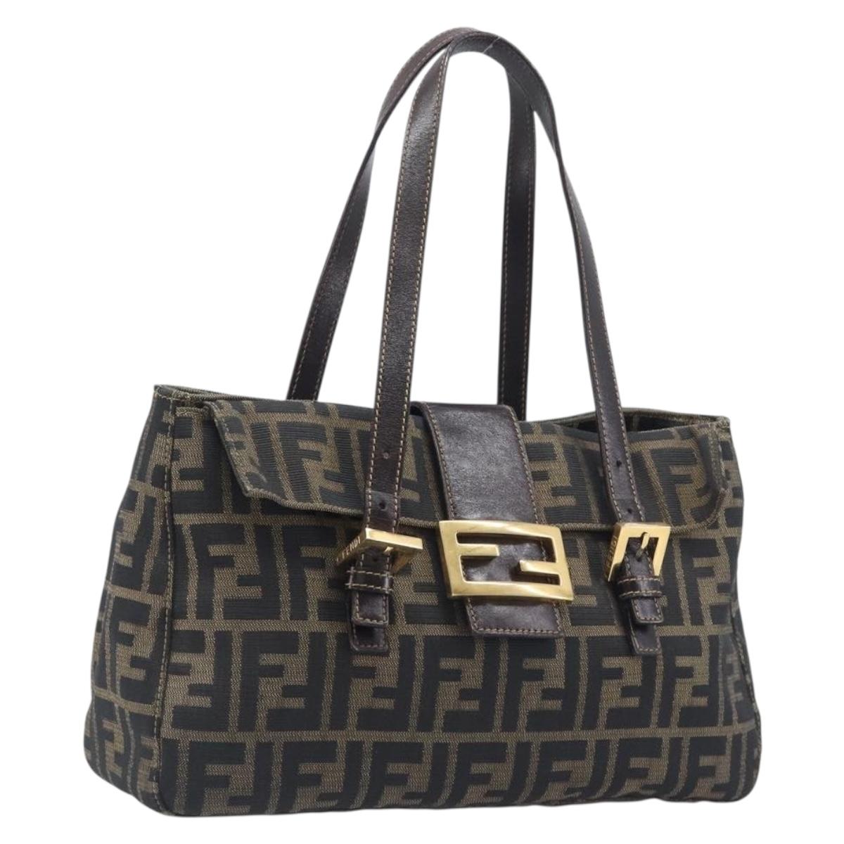 FENDI Zucca Canvas Hand Bag Black Brown Auth 206541A