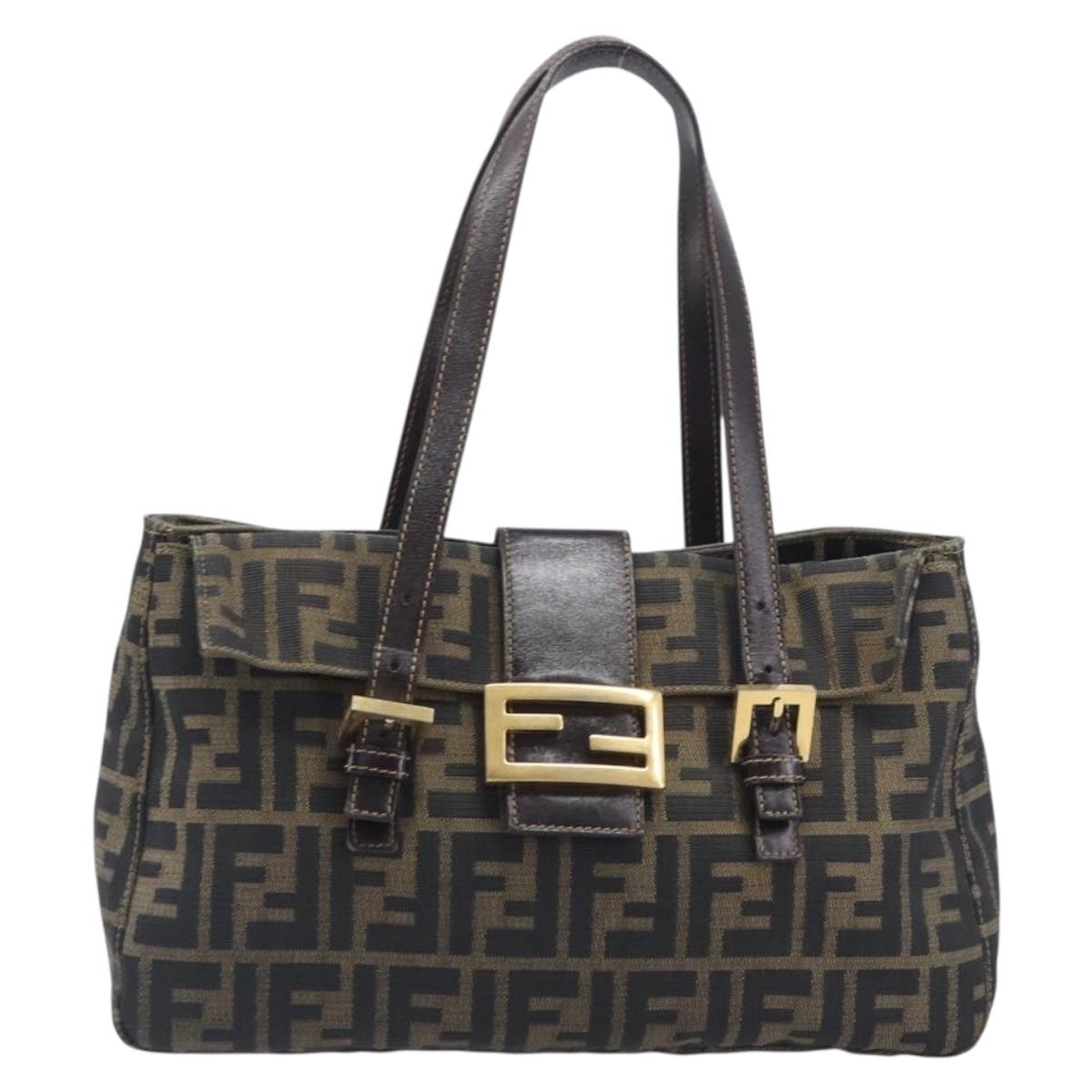 FENDI Zucca Canvas Hand Bag Black Brown Auth 206541A