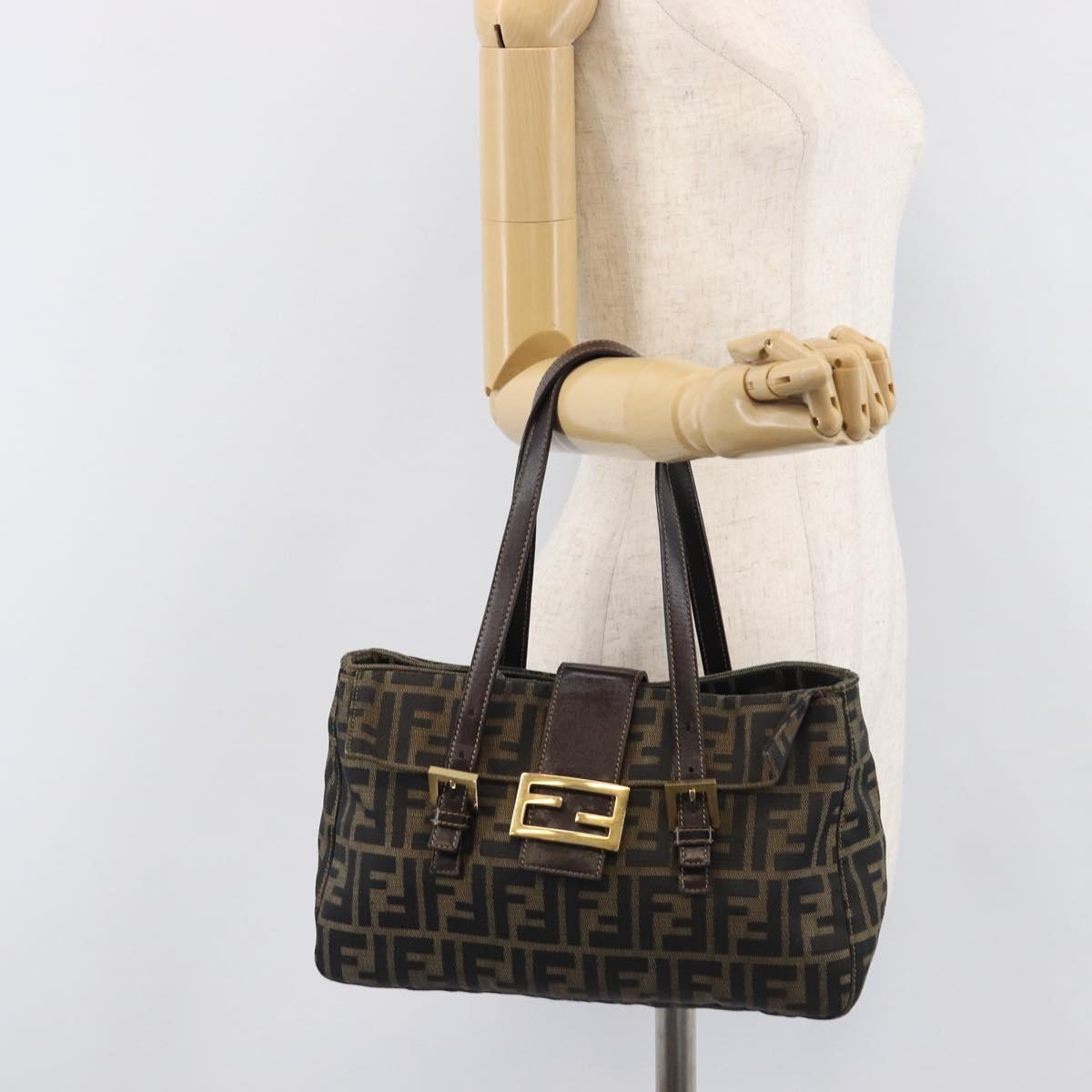 FENDI Zucca Canvas Hand Bag Black Brown Auth 206541A
