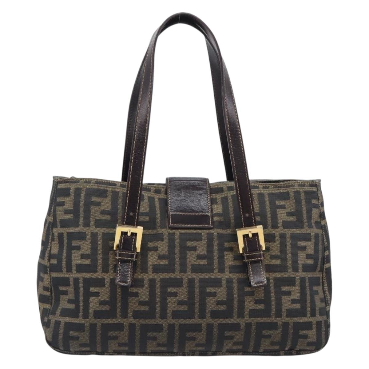 FENDI Zucca Canvas Hand Bag Black Brown Auth 206541A