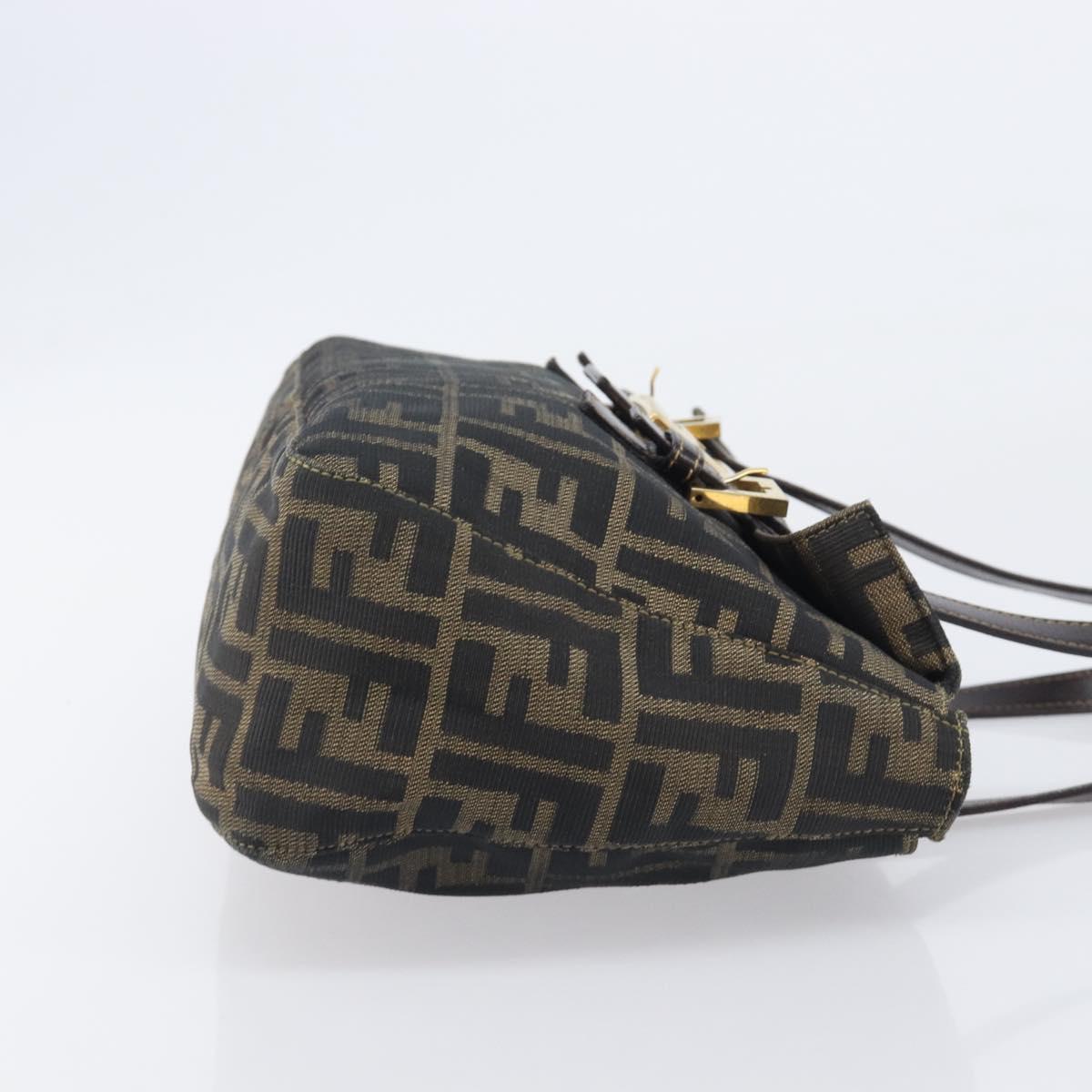 FENDI Zucca Canvas Hand Bag Black Brown Auth 206541A