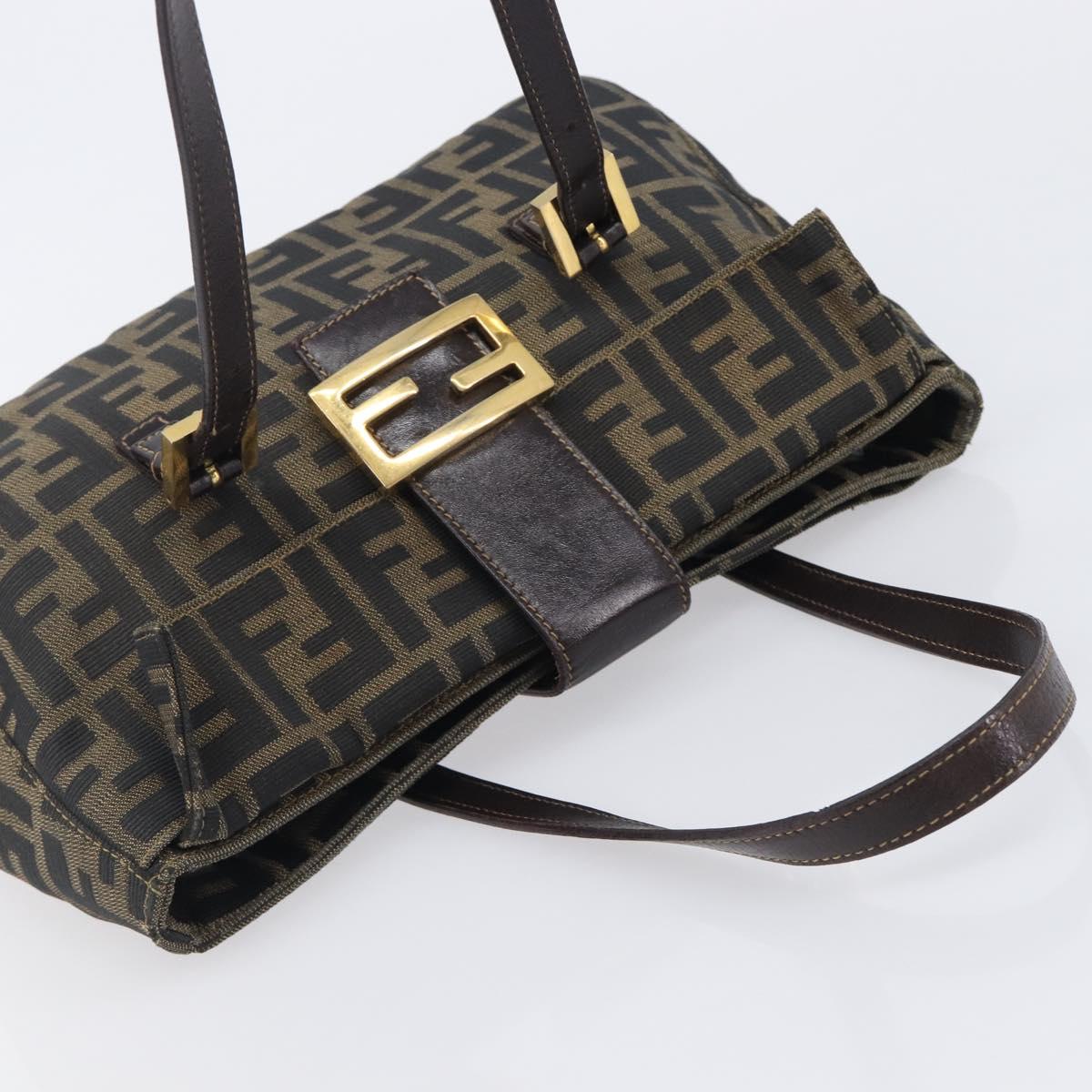 FENDI Zucca Canvas Hand Bag Black Brown Auth 206541A