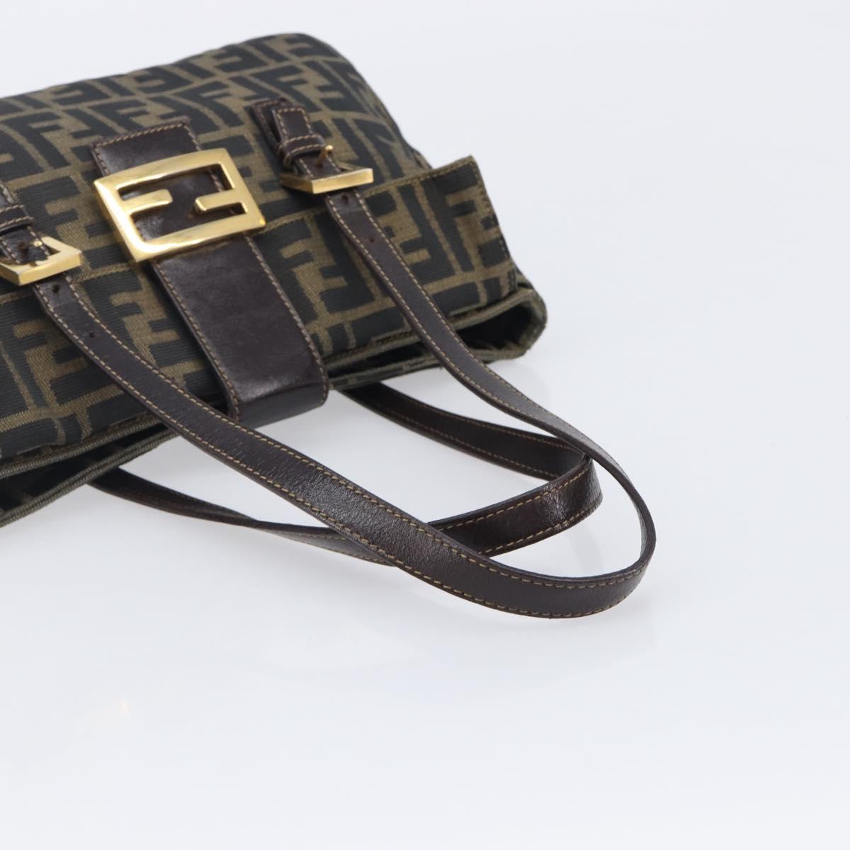 FENDI Zucca Canvas Hand Bag Black Brown Auth 206541A