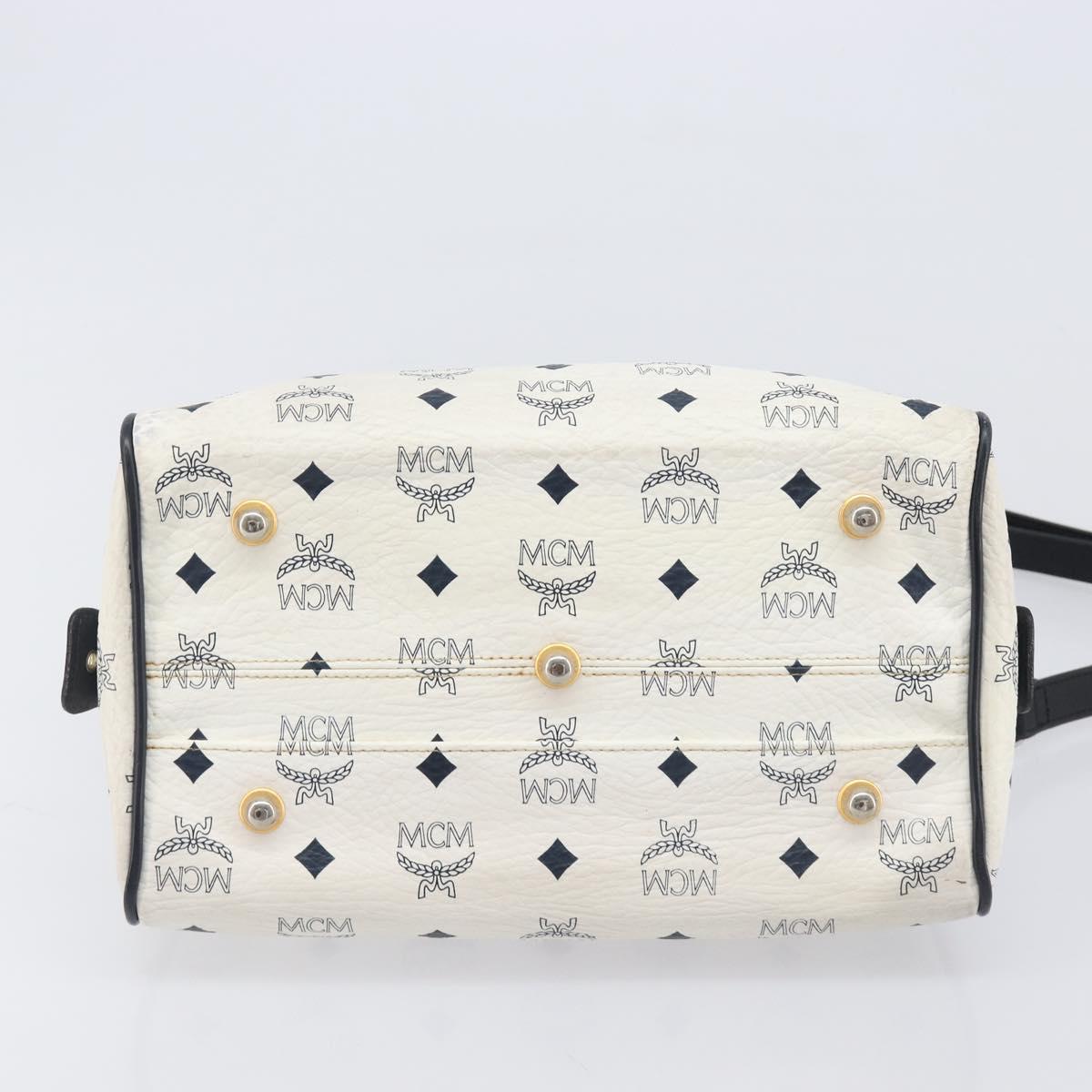 MCM Logogram Vicetos Hand Bag PVC Leather 2way White Gold Auth 206543A