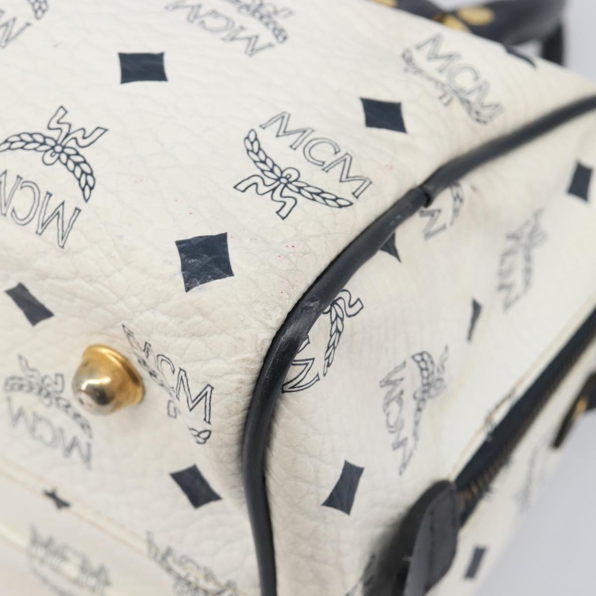 MCM Logogram Vicetos Hand Bag PVC Leather 2way White Gold Auth 206543A