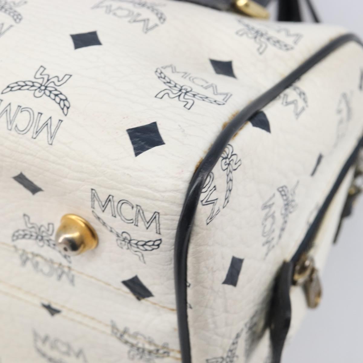 MCM Logogram Vicetos Hand Bag PVC Leather 2way White Gold Auth 206543A