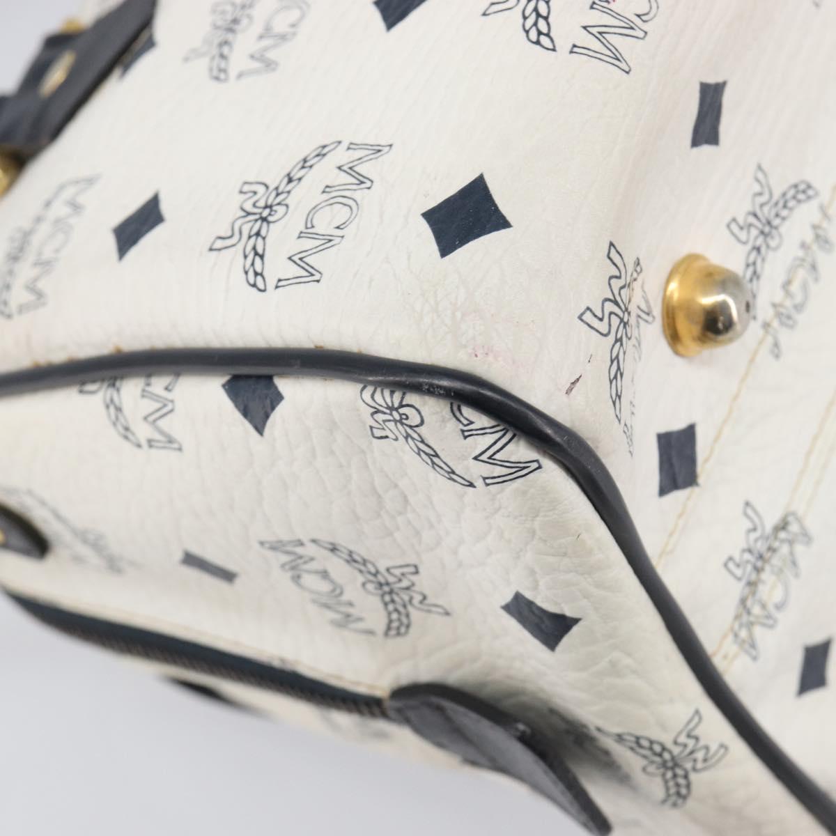 MCM Logogram Vicetos Hand Bag PVC Leather 2way White Gold Auth 206543A