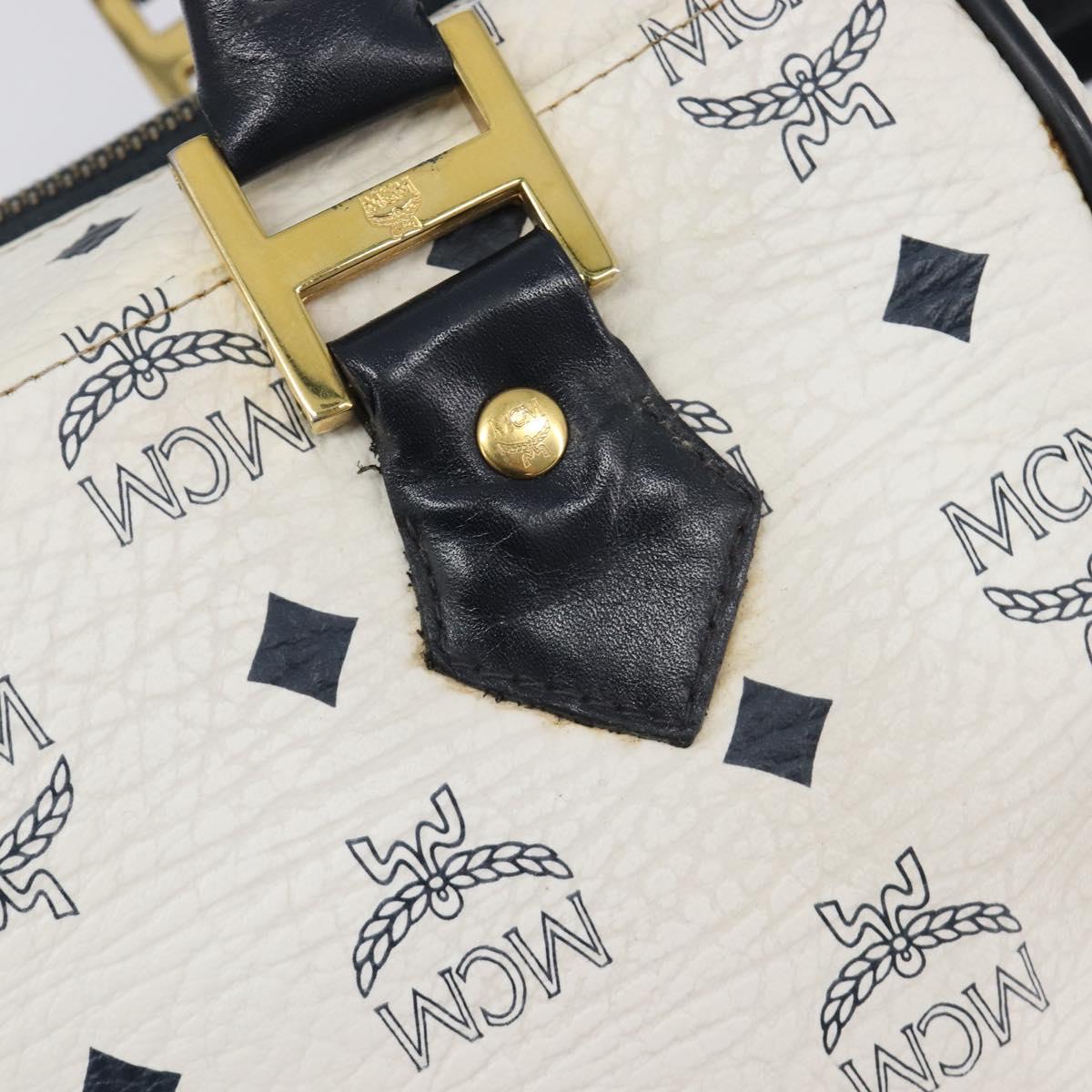MCM Logogram Vicetos Hand Bag PVC Leather 2way White Gold Auth 206543A