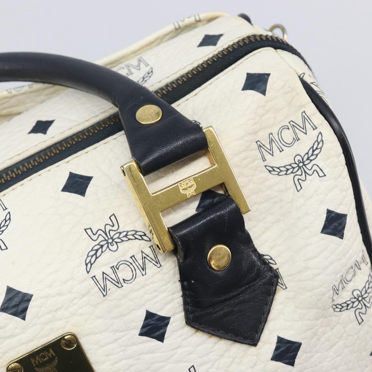MCM Logogram Vicetos Hand Bag PVC Leather 2way White Gold Auth 206543A