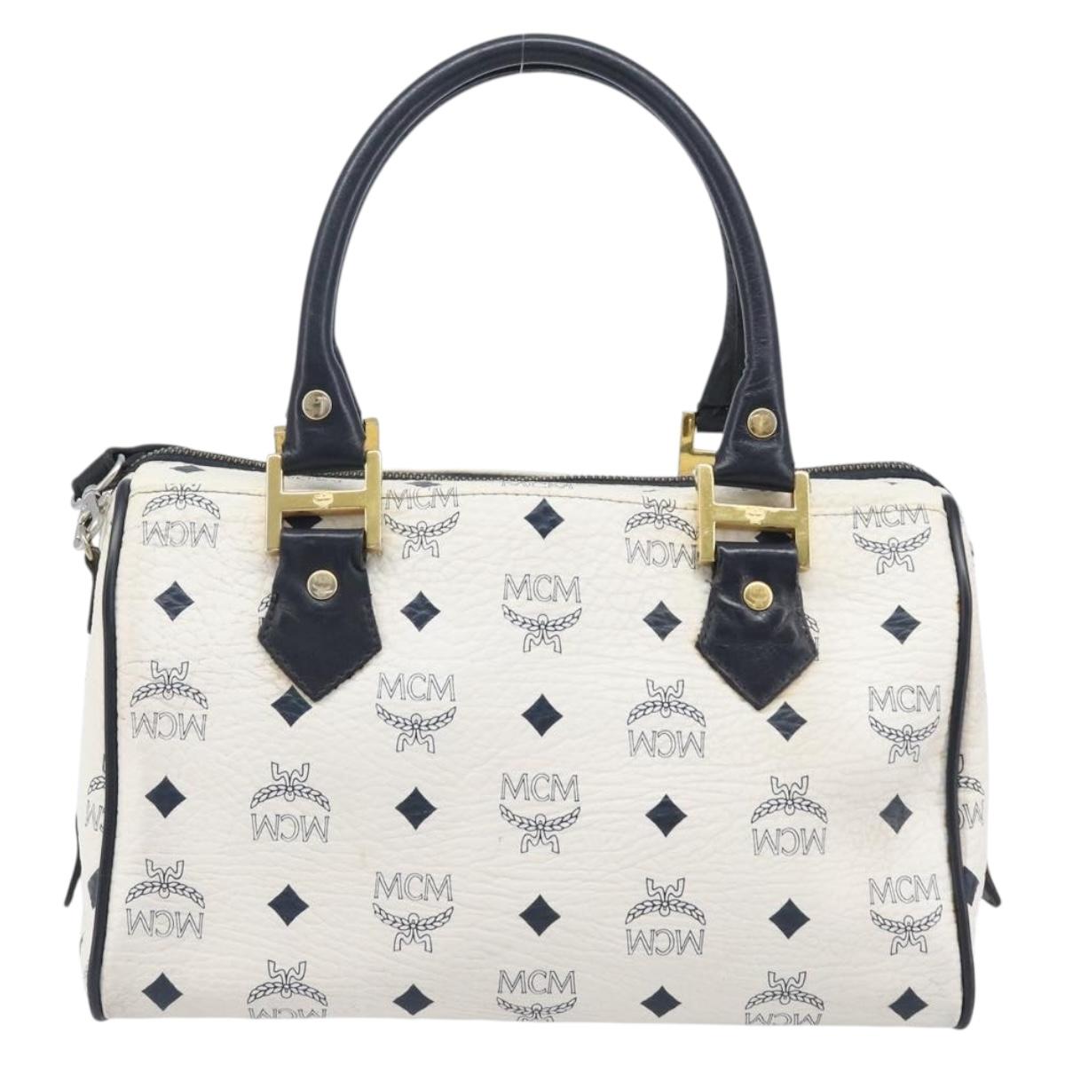 MCM Logogram Vicetos Hand Bag PVC Leather 2way White Gold Auth 206543A