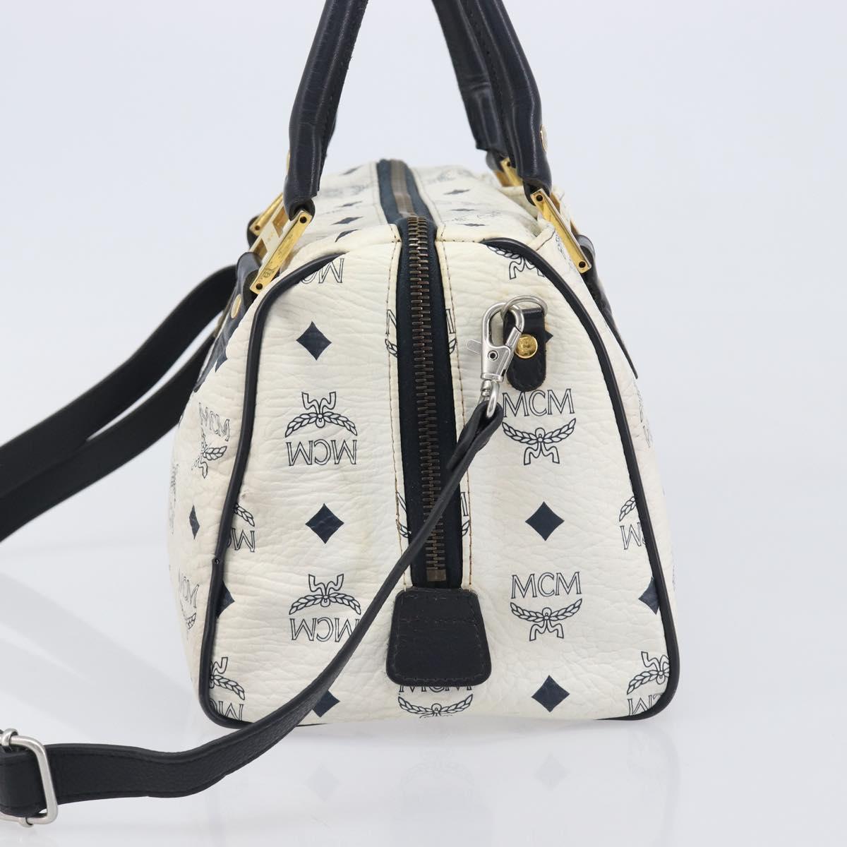 MCM Logogram Vicetos Hand Bag PVC Leather 2way White Gold Auth 206543A