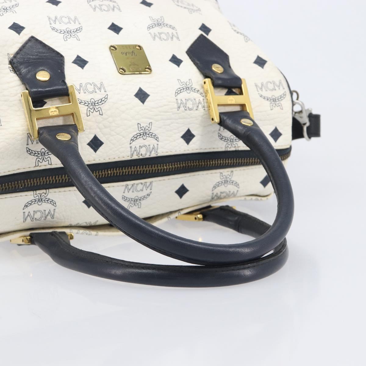MCM Logogram Vicetos Hand Bag PVC Leather 2way White Gold Auth 206543A