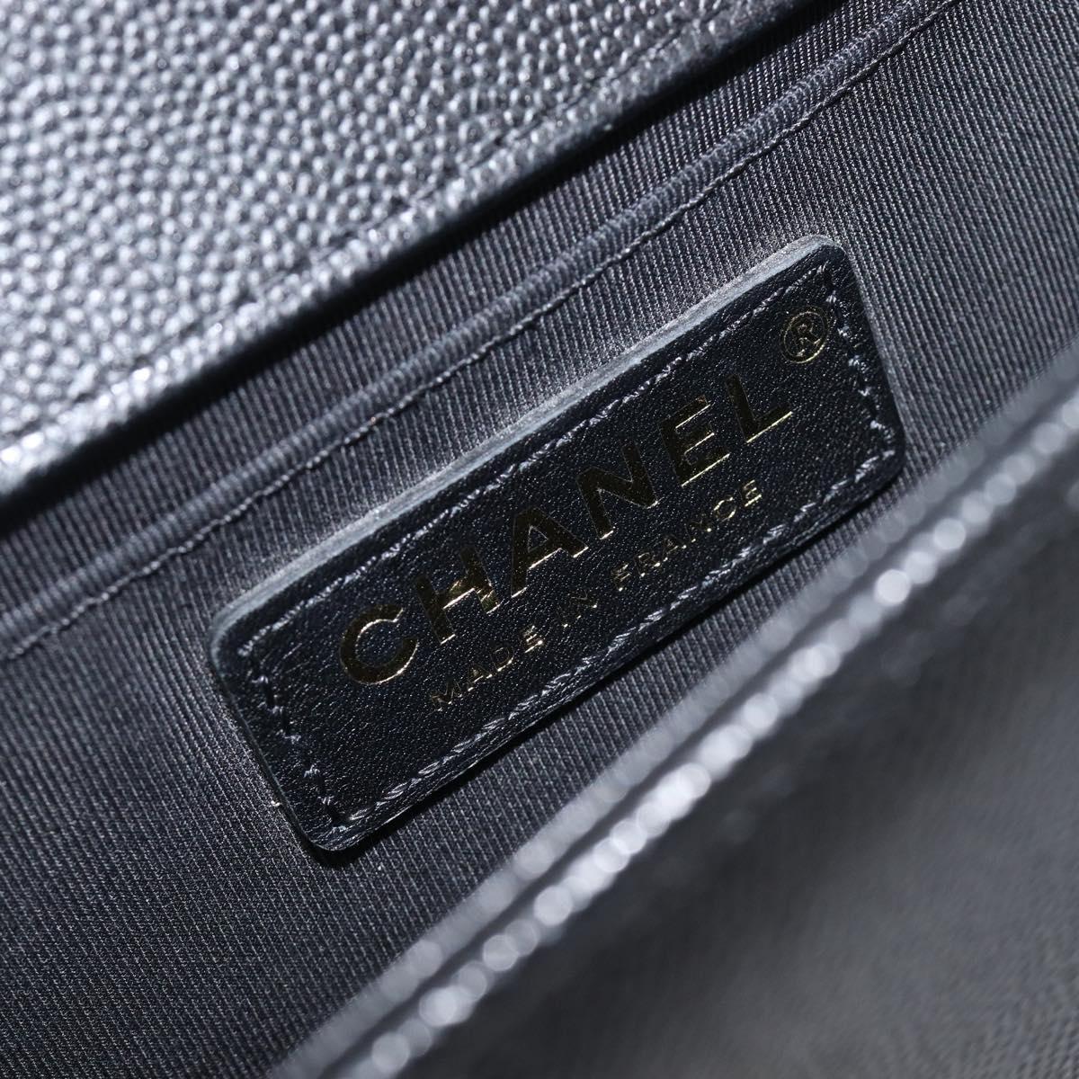 CHANEL Boy Chanel Matelasse Chain Bag Caviar Skin Black Gold CC Auth 206546SAM