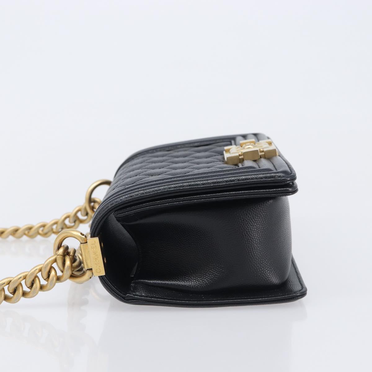 CHANEL Boy Chanel Matelasse Chain Bag Caviar Skin Black Gold CC Auth 206546SAM