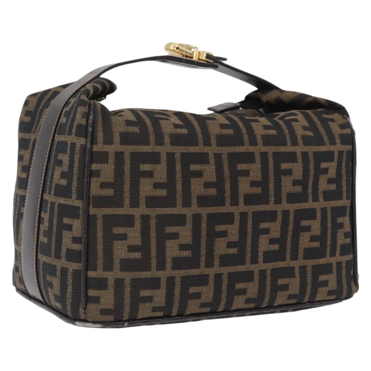 FENDI Zucca Canvas Vanity Hand Bag Black Brown Auth 206549A