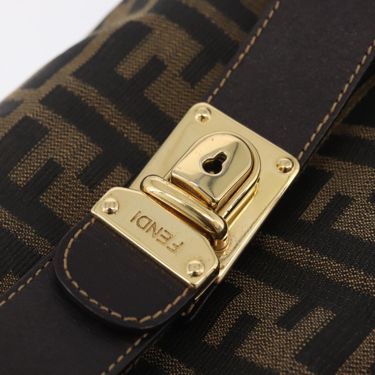 FENDI Zucca Canvas Vanity Hand Bag Black Brown Auth 206549A