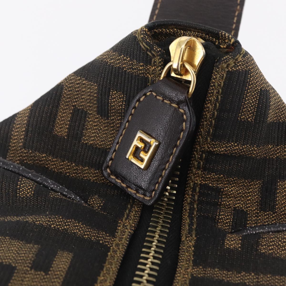FENDI Zucca Canvas Vanity Hand Bag Black Brown Auth 206549A