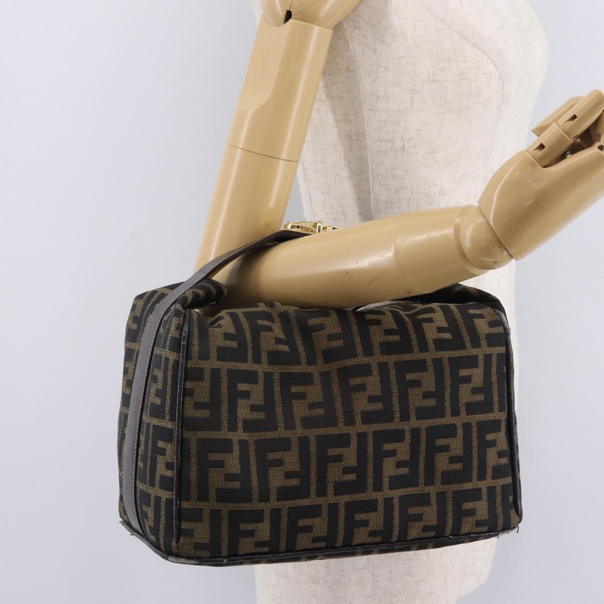 FENDI Zucca Canvas Vanity Hand Bag Black Brown Auth 206549A