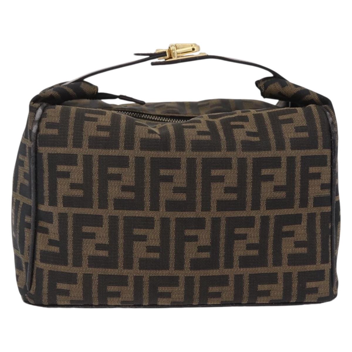 FENDI Zucca Canvas Vanity Hand Bag Black Brown Auth 206549A