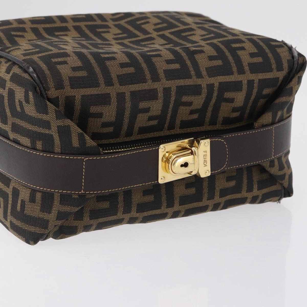 FENDI Zucca Canvas Vanity Hand Bag Black Brown Auth 206549A