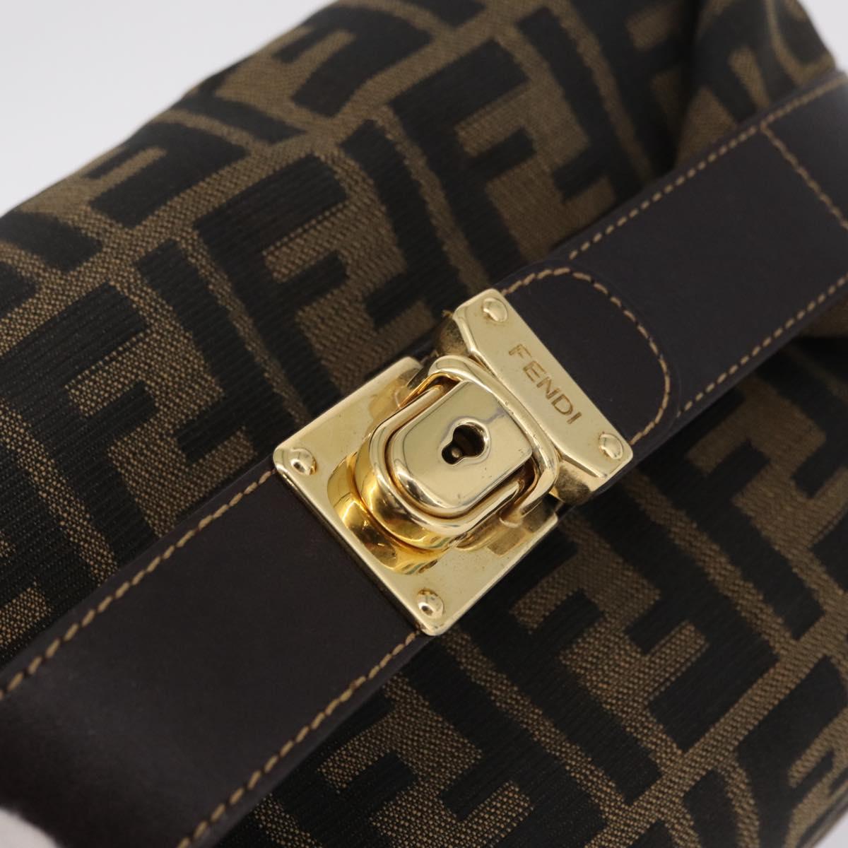 FENDI Zucca Canvas Vanity Hand Bag Black Brown Auth 206549A