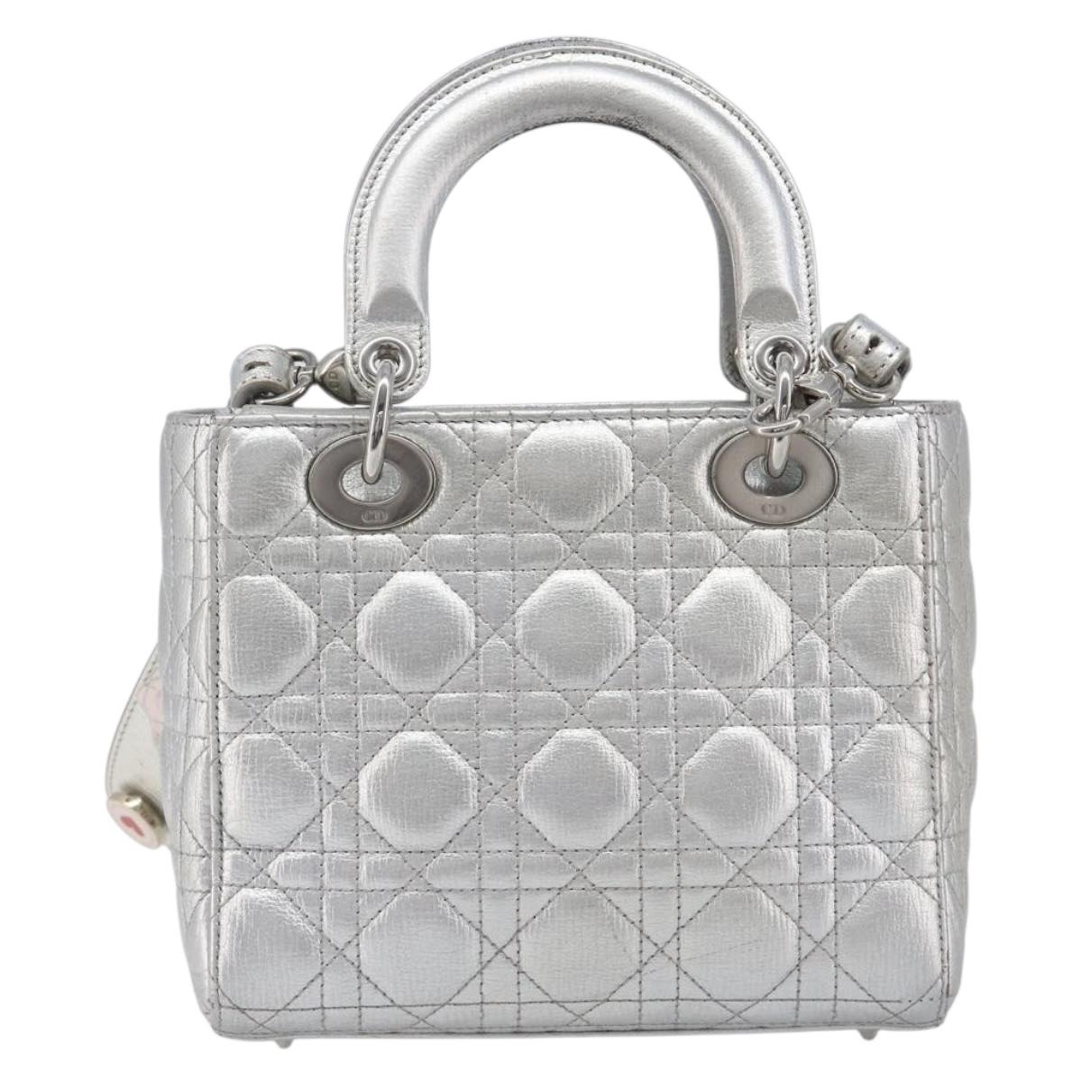 Christian Dior Canage Hand Bag Leather 2way Silver Auth 206553V
