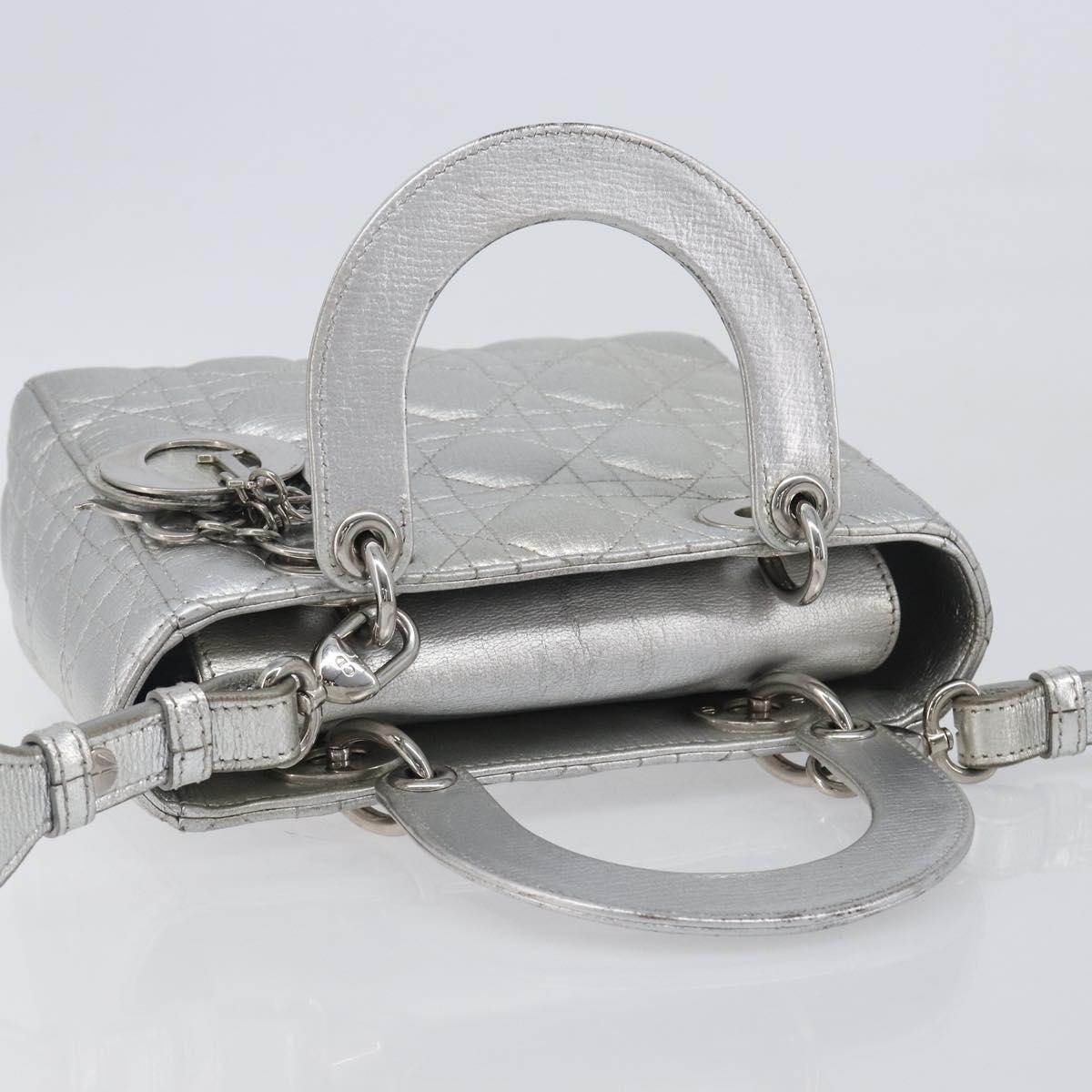 Christian Dior Canage Hand Bag Leather 2way Silver Auth 206553V