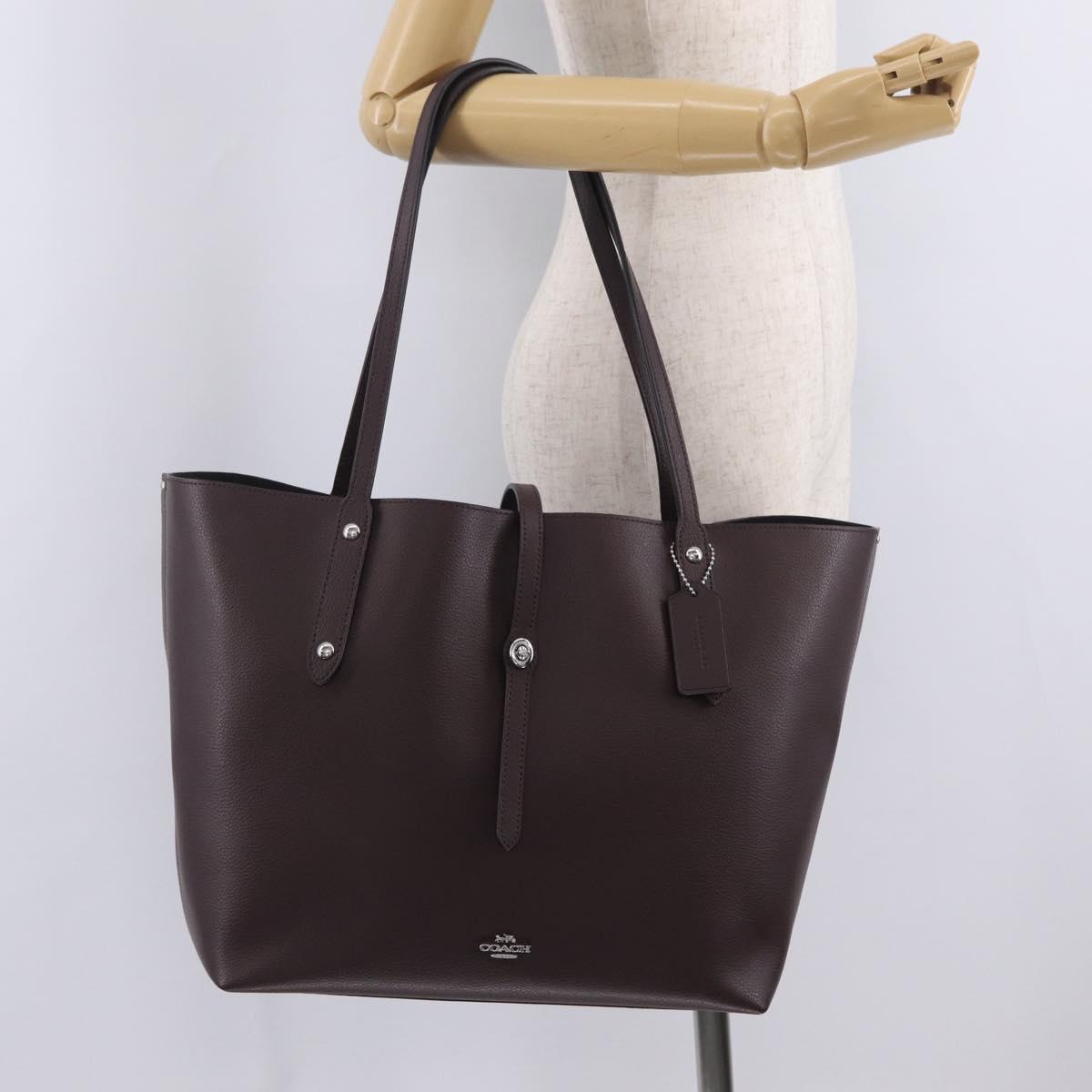 Coach Tote Bag Leather Bordeaux Silver Auth 206555A