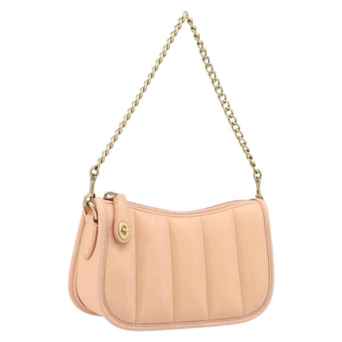 Coach Chain Shoulder Bag Leather Beige Gold Auth 206557A