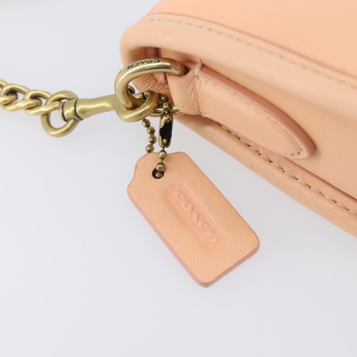 Coach Chain Shoulder Bag Leather Beige Gold Auth 206557A