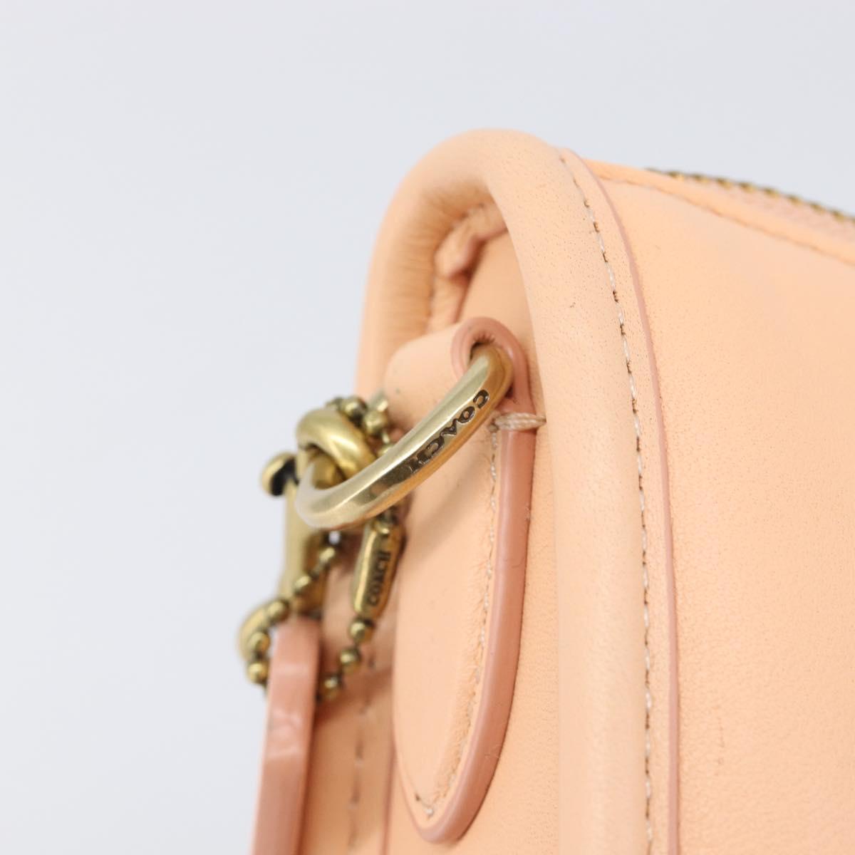 Coach Chain Shoulder Bag Leather Beige Gold Auth 206557A
