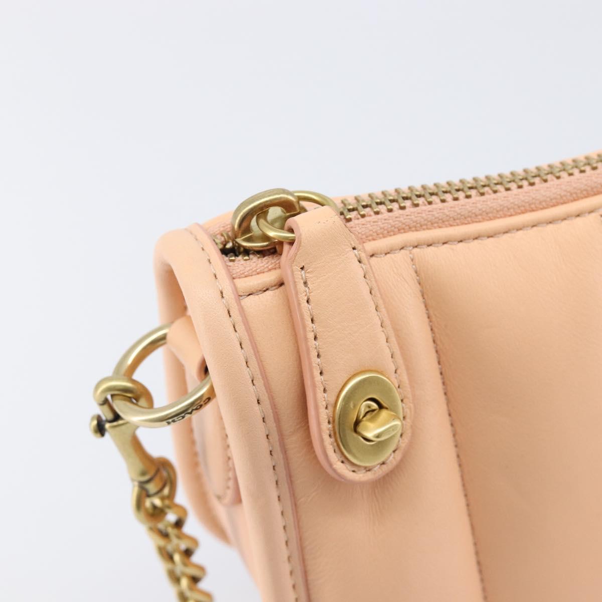Coach Chain Shoulder Bag Leather Beige Gold Auth 206557A