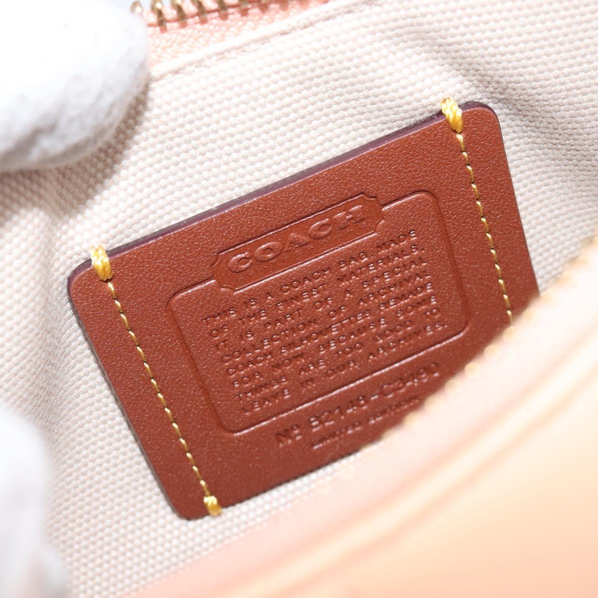 Coach Chain Shoulder Bag Leather Beige Gold Auth 206557A