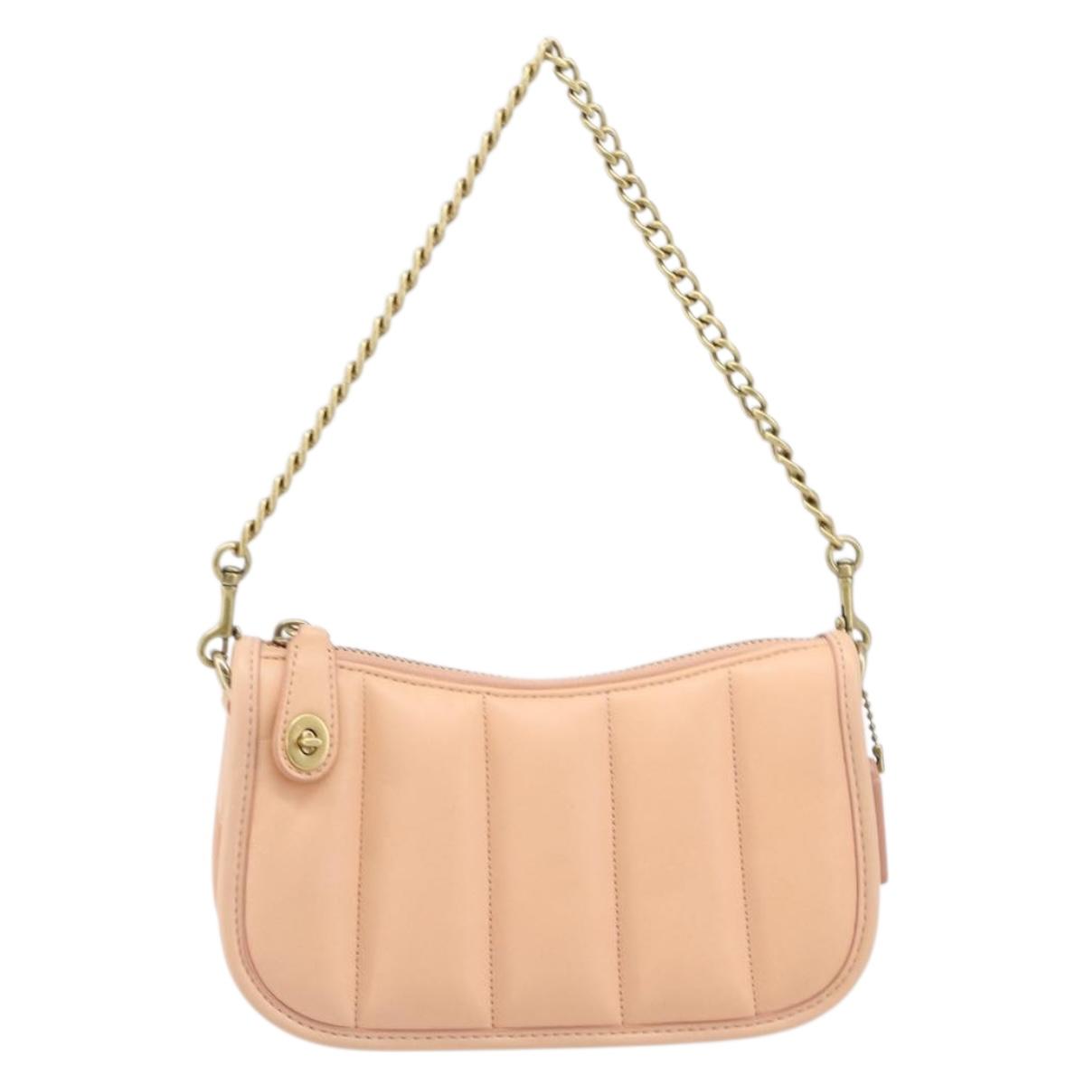 Coach Chain Shoulder Bag Leather Beige Gold Auth 206557A