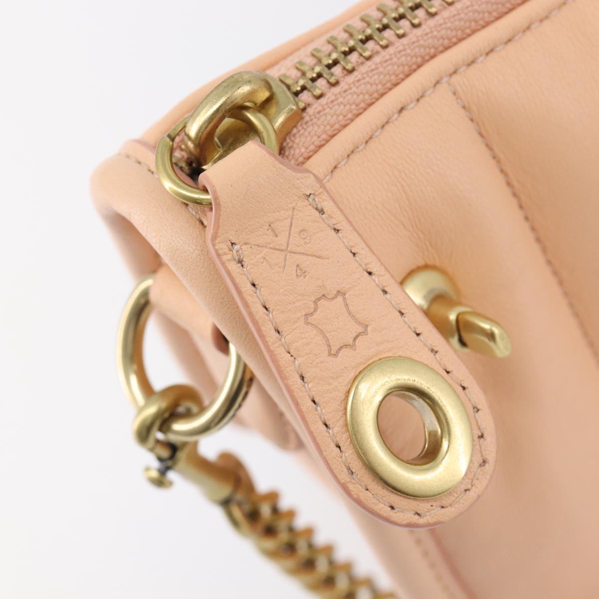 Coach Chain Shoulder Bag Leather Beige Gold Auth 206557A