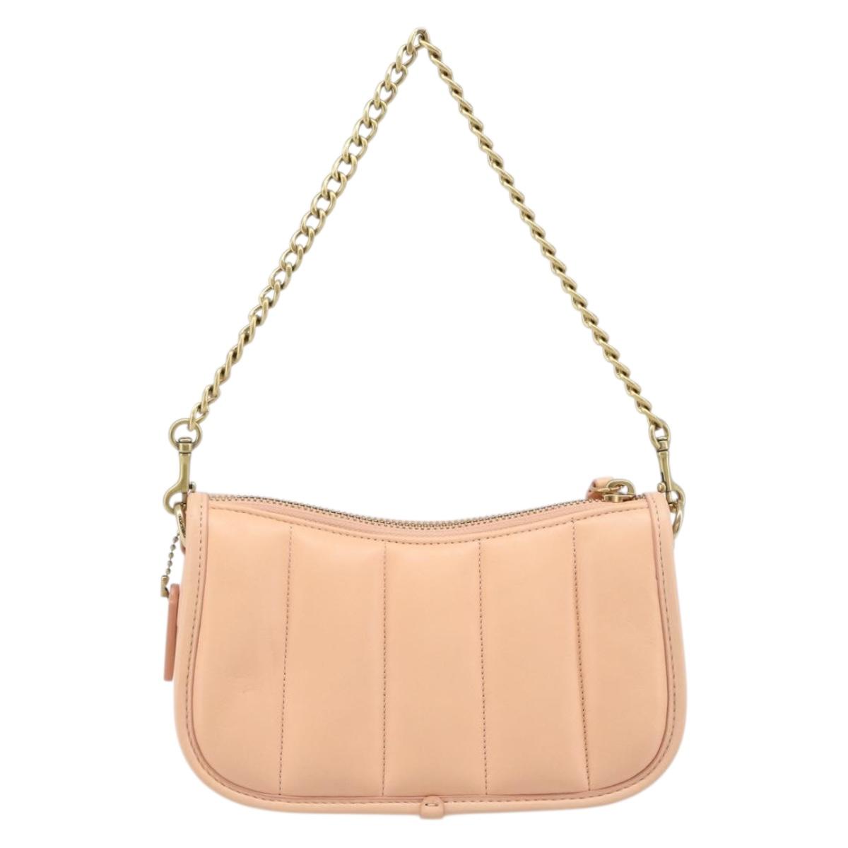 Coach Chain Shoulder Bag Leather Beige Gold Auth 206557A
