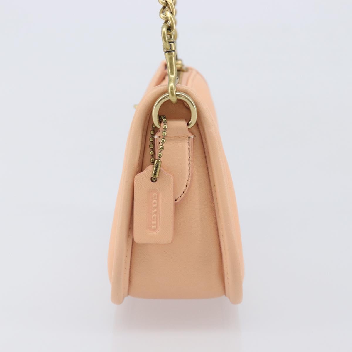 Coach Chain Shoulder Bag Leather Beige Gold Auth 206557A
