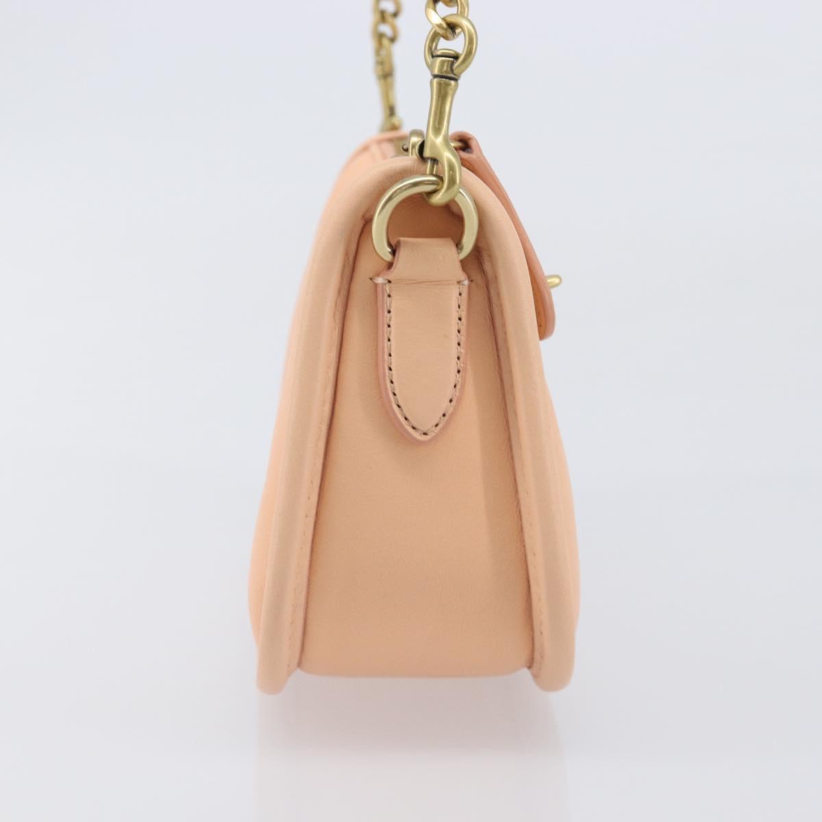 Coach Chain Shoulder Bag Leather Beige Gold Auth 206557A
