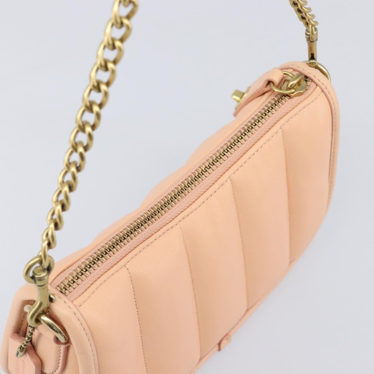 Coach Chain Shoulder Bag Leather Beige Gold Auth 206557A