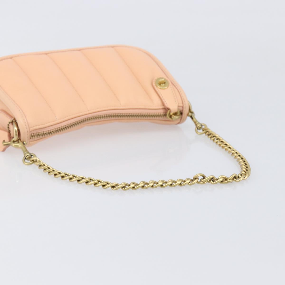 Coach Chain Shoulder Bag Leather Beige Gold Auth 206557A