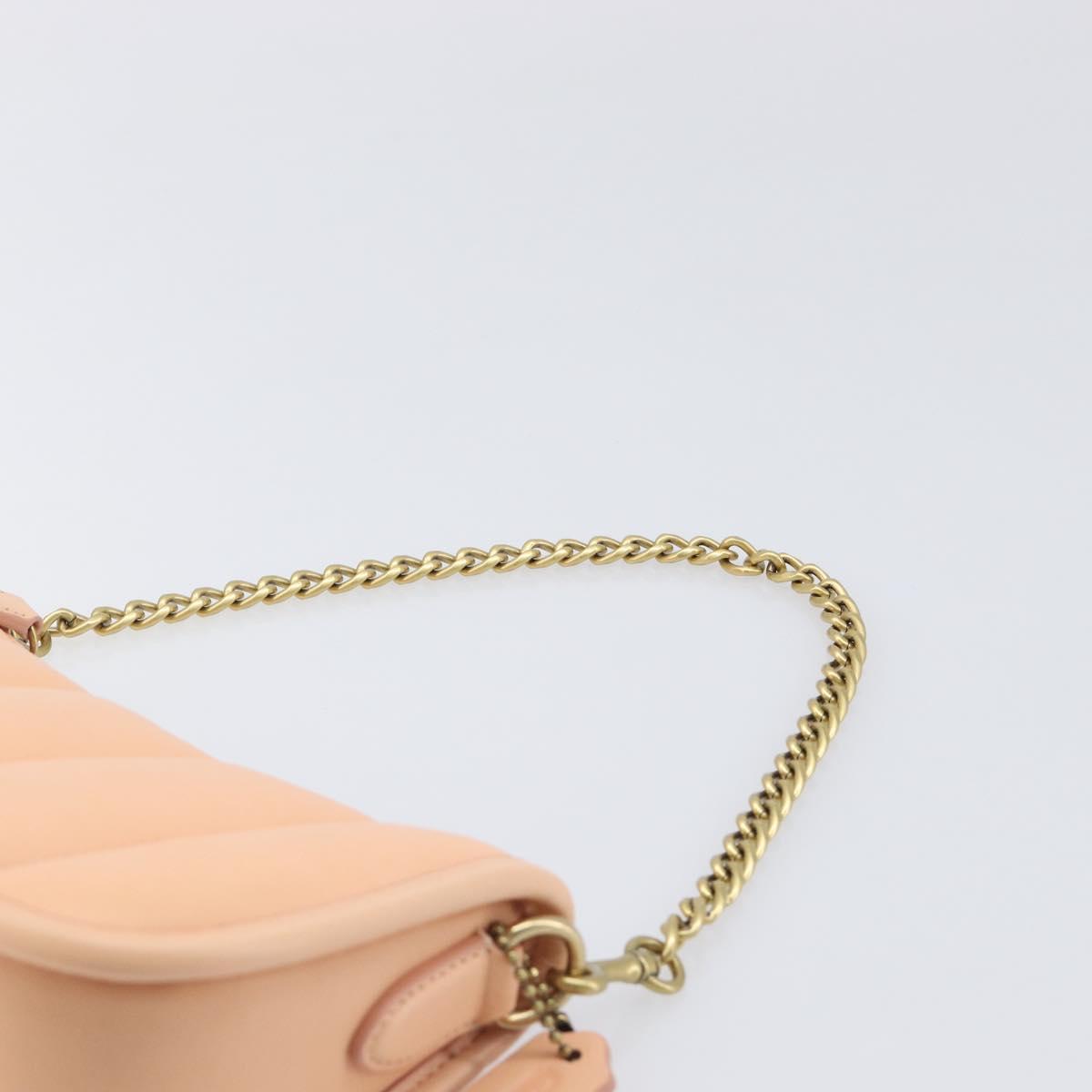 Coach Chain Shoulder Bag Leather Beige Gold Auth 206557A