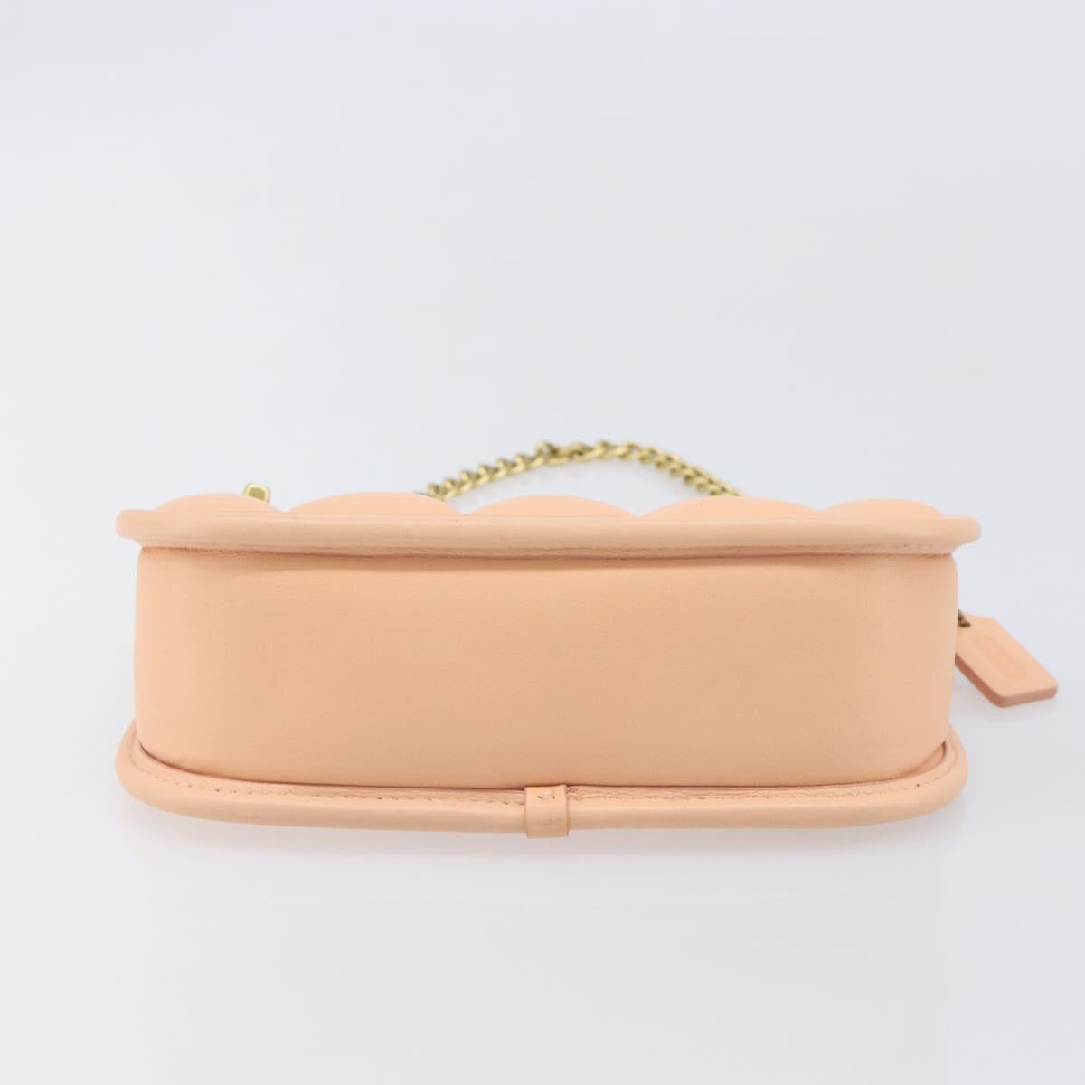 Coach Chain Shoulder Bag Leather Beige Gold Auth 206557A
