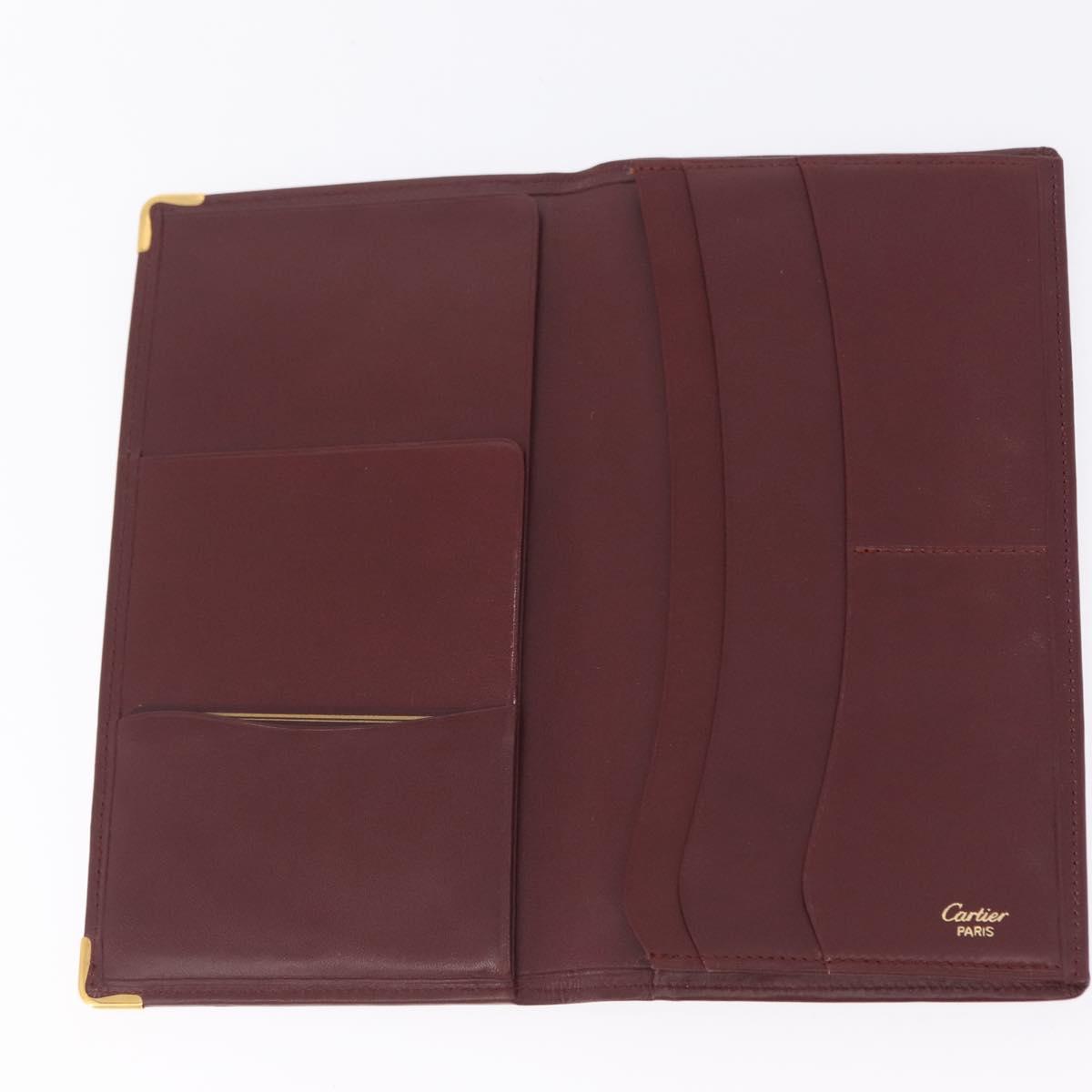 Cartier Billfold Leather Bordeaux Gold Auth 206564A